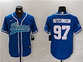Men's Detroit Lions #97 Aidan Hutchinson Blue Cool Base Stitched Baseball Jersey,baseball caps,new era cap wholesale,wholesale hats